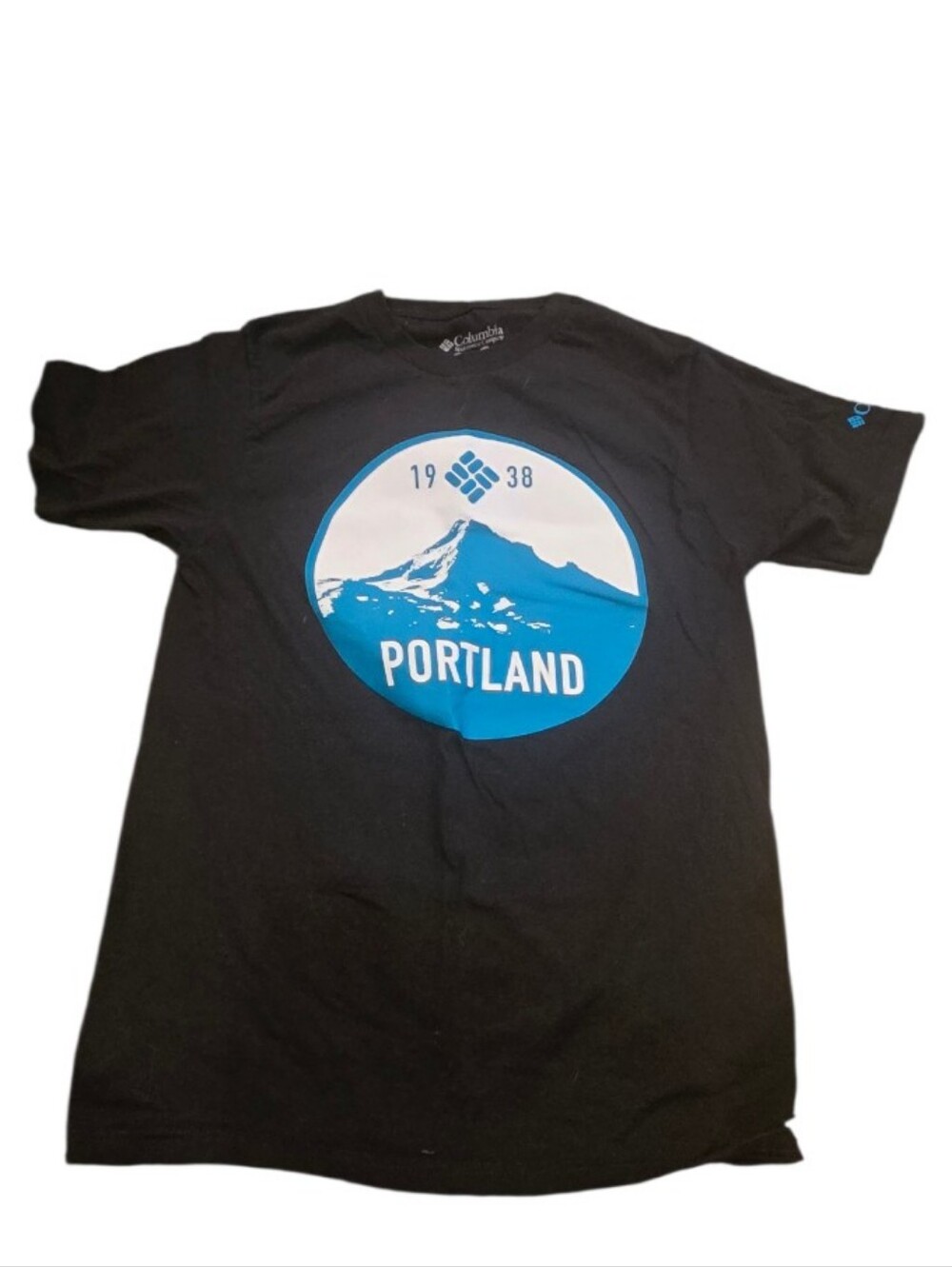 Columbia Black Short-Sleeve Tee with Blue and White Portland Graphic